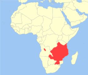 map showing the range of sables in the southern portion of Africa 