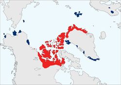 map showing range of Aoudad in the Artic tundra of Canada, Greenland, Alaska